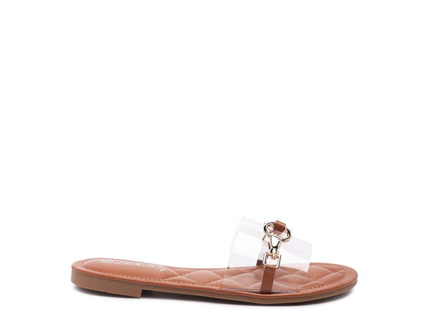 Fashionista Clear Buckled Quilted Slides
