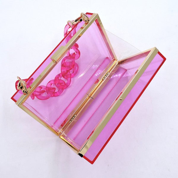 Fashionista Acrylic Chain Handle See Thru  Clutch