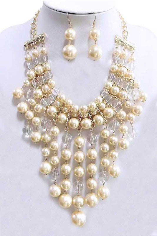 Chic Pearl Clear Beads Drop Necklace Set