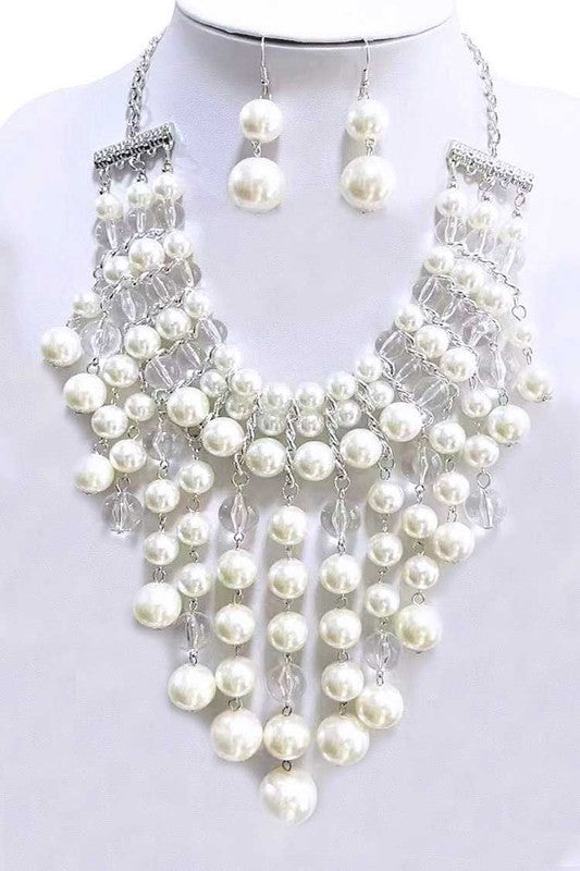 Chic Pearl Clear Beads Drop Necklace Set