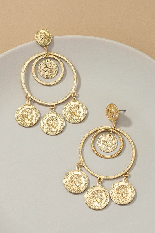 Fashionista hoop earrings with dangling coins