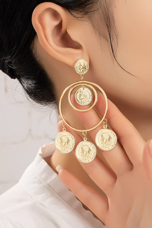 Fashionista hoop earrings with dangling coins