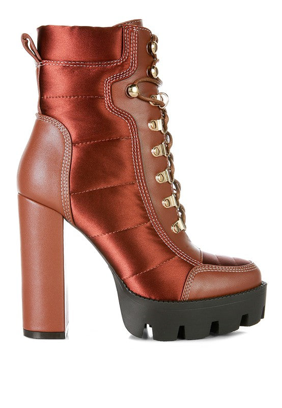 Fashionista High Heel Quilted Satin Biker Boots