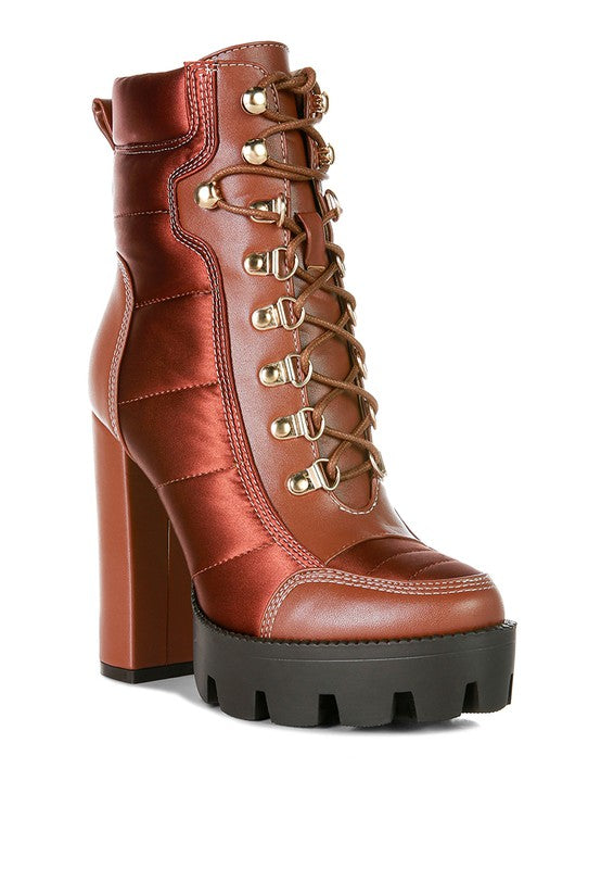 Fashionista High Heel Quilted Satin Biker Boots