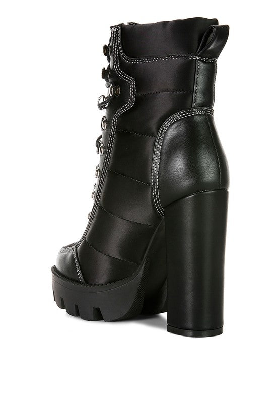 Fashionista High Heel Quilted Satin Biker Boots