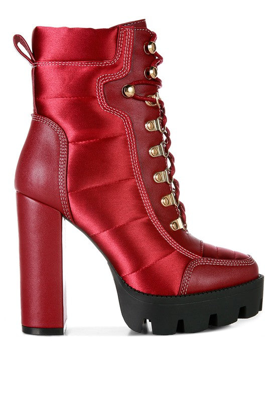 Fashionista High Heel Quilted Satin Biker Boots