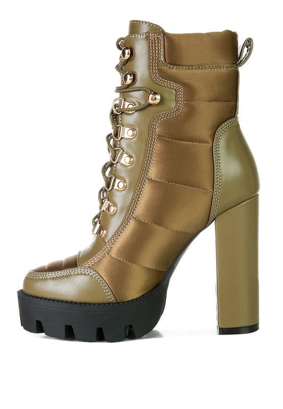 Fashionista High Heel Quilted Satin Biker Boots