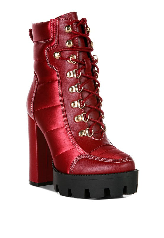 Fashionista High Heel Quilted Satin Biker Boots