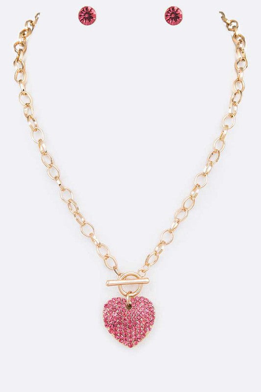 Fashionista Crystal Heart Necklace Set