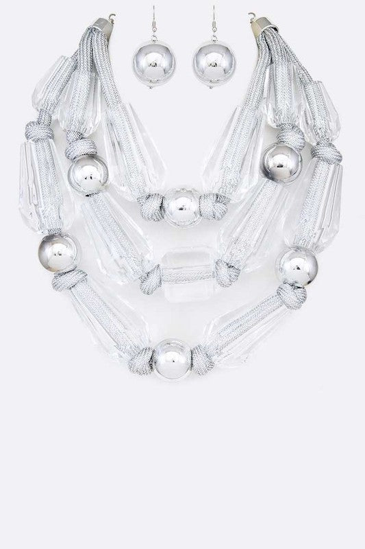 Chic Acrylic Beads Metallic Layer Necklace