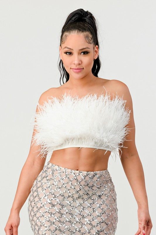 Fashionista Fur Crop Tube Top