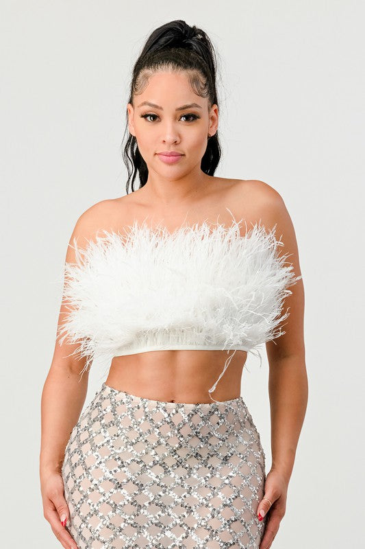 Fashionista Fur Crop Tube Top