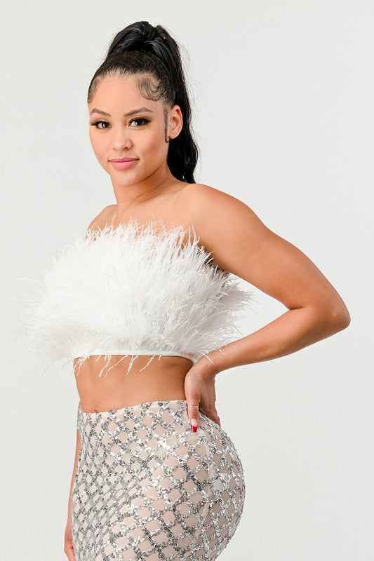 Fashionista Fur Crop Tube Top