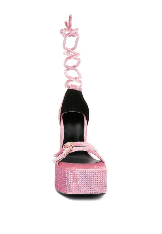 Fashionista Platform Diamante Lace Up Sandals