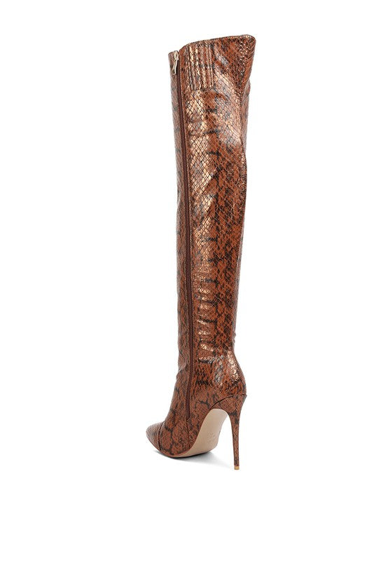 Fashionista Snake Print Stiletto Knee Boots