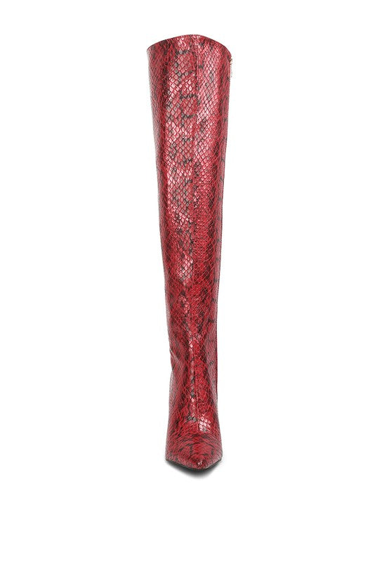 Fashionista Snake Print Stiletto Knee Boots