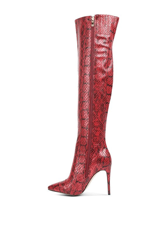 Fashionista Snake Print Stiletto Knee Boots