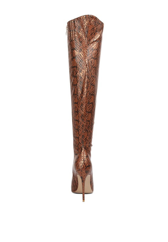 Fashionista Snake Print Stiletto Knee Boots