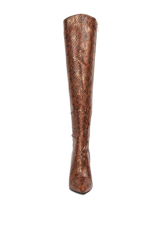 Fashionista Snake Print Stiletto Knee Boots