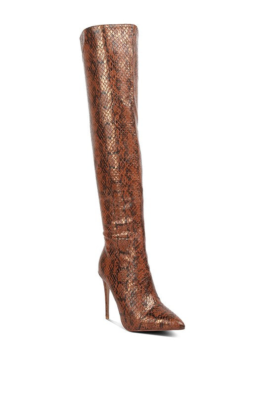 Fashionista Snake Print Stiletto Knee Boots