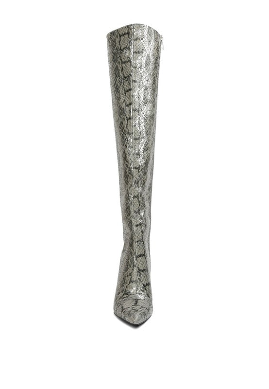 Fashionista Snake Print Stiletto Knee Boots