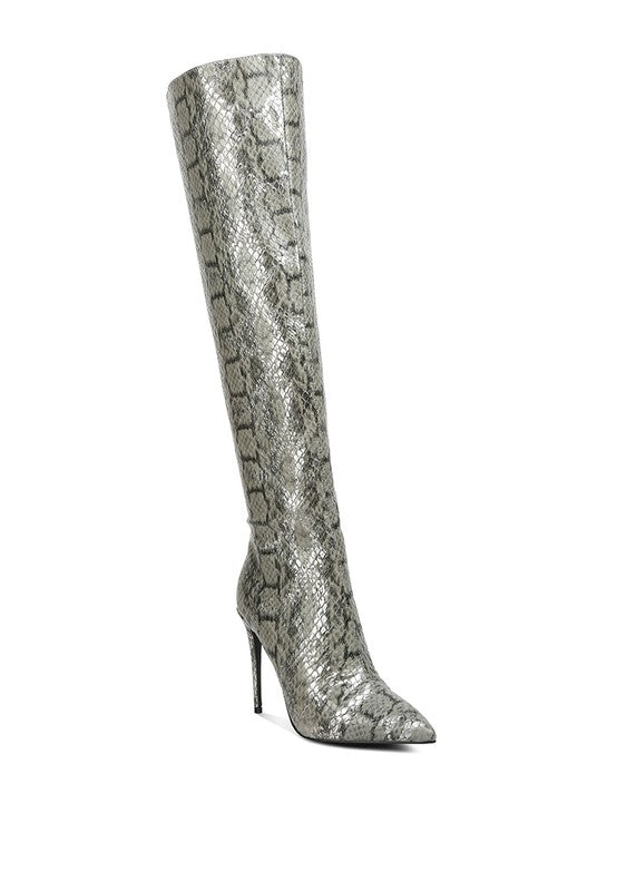 Fashionista Snake Print Stiletto Knee Boots