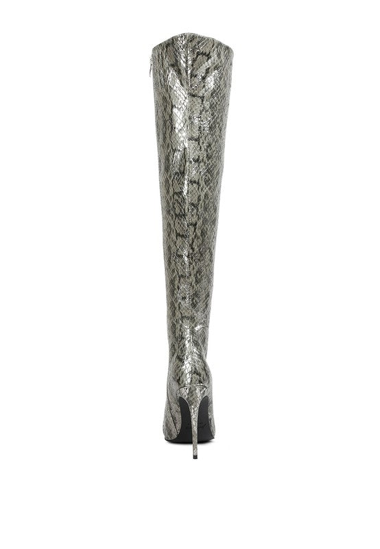 Fashionista Snake Print Stiletto Knee Boots