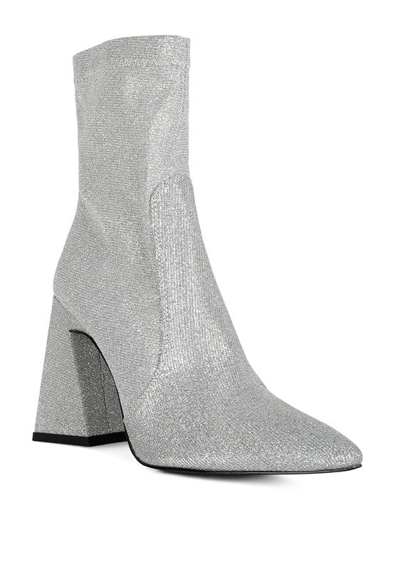 Fashionista Shimmer Block Ankle Boots