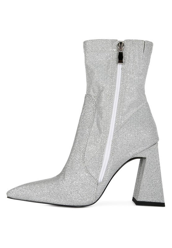 Fashionista Shimmer Block Ankle Boots