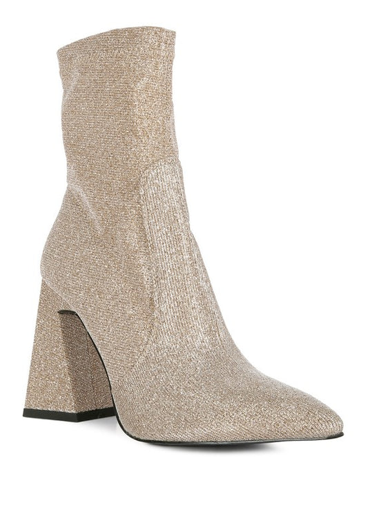 Fashionista Shimmer Block Ankle Boots