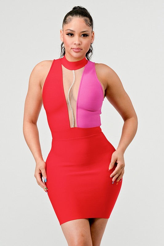 Fashionista Two-Tone Bandage Dress