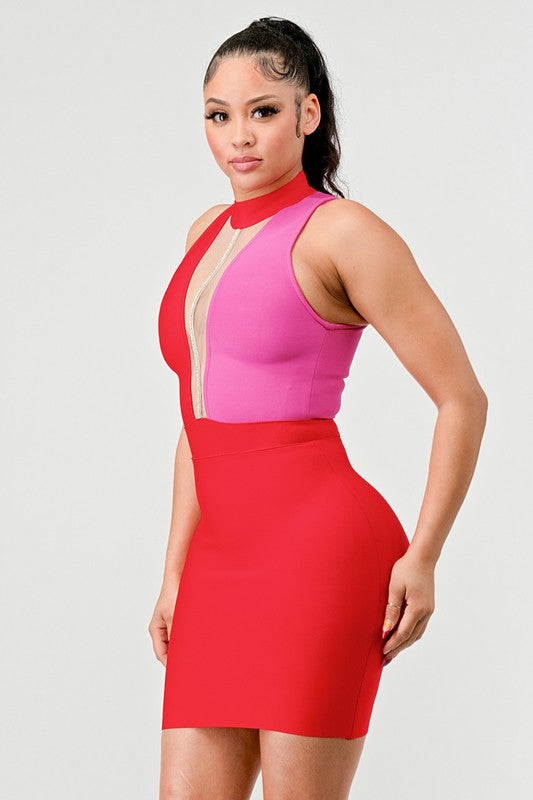 Fashionista Two-Tone Bandage Dress