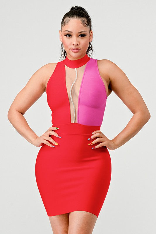 Fashionista Two-Tone Bandage Dress