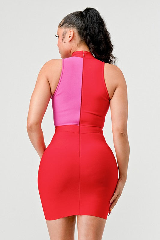 Fashionista Two-Tone Bandage Dress