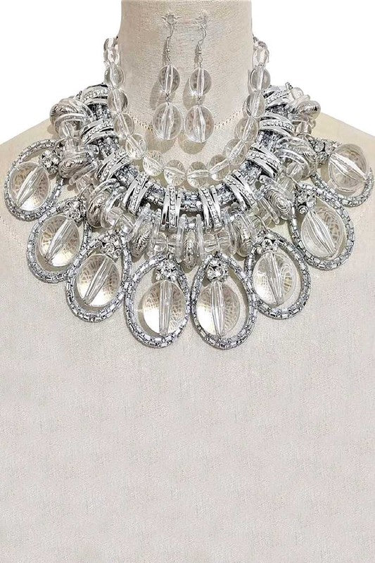 Chic Clear Beads Chain Necklace Set