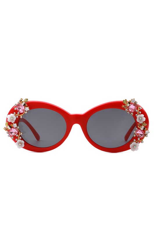 Oval Round Floral Design Fashion Sunglasses