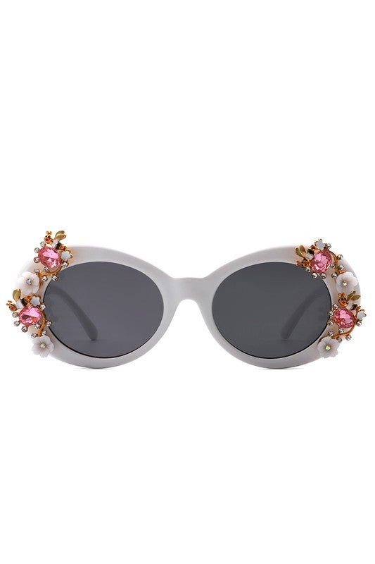 Oval Round Floral Design Fashion Sunglasses