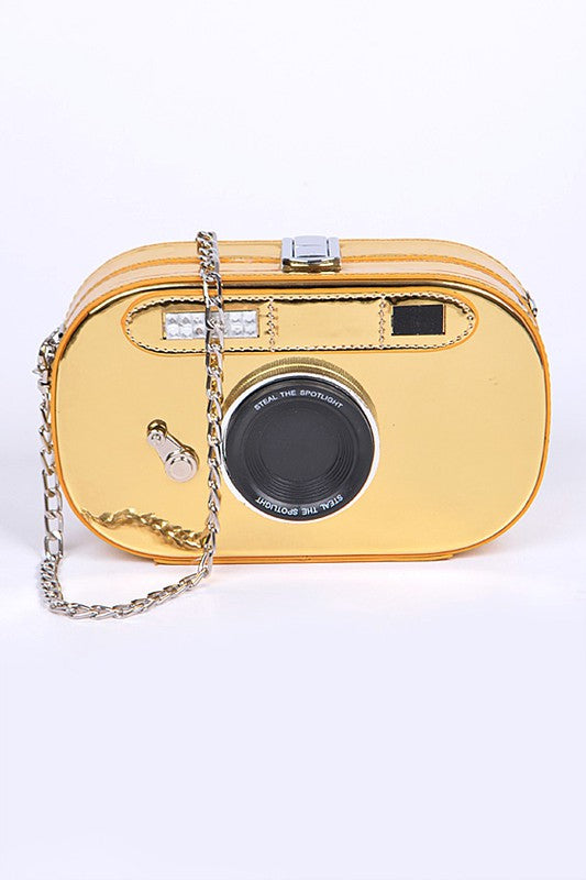 Fashionista Metallic Oval Camera Clutch Bag - xclsvafashion.com