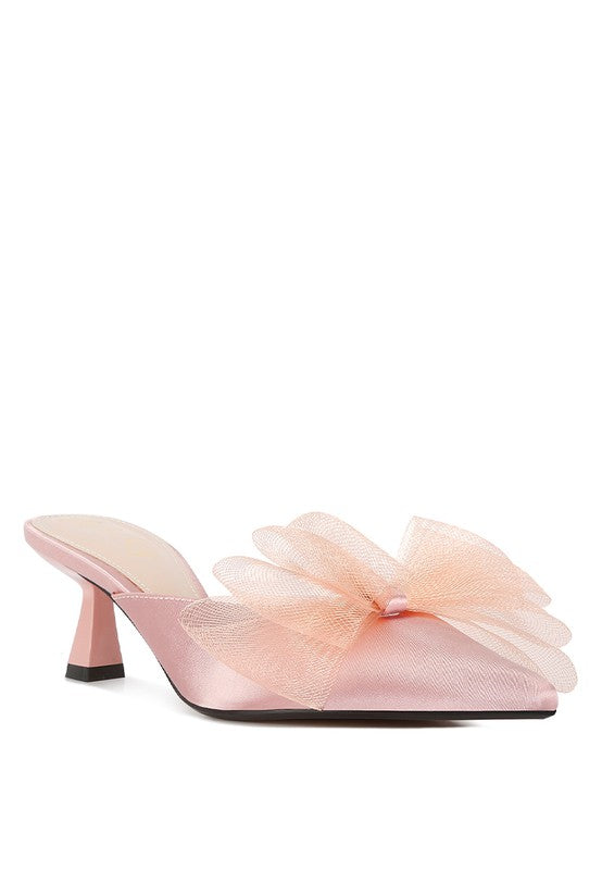 Fashionista Bow Embellished Satin Mules