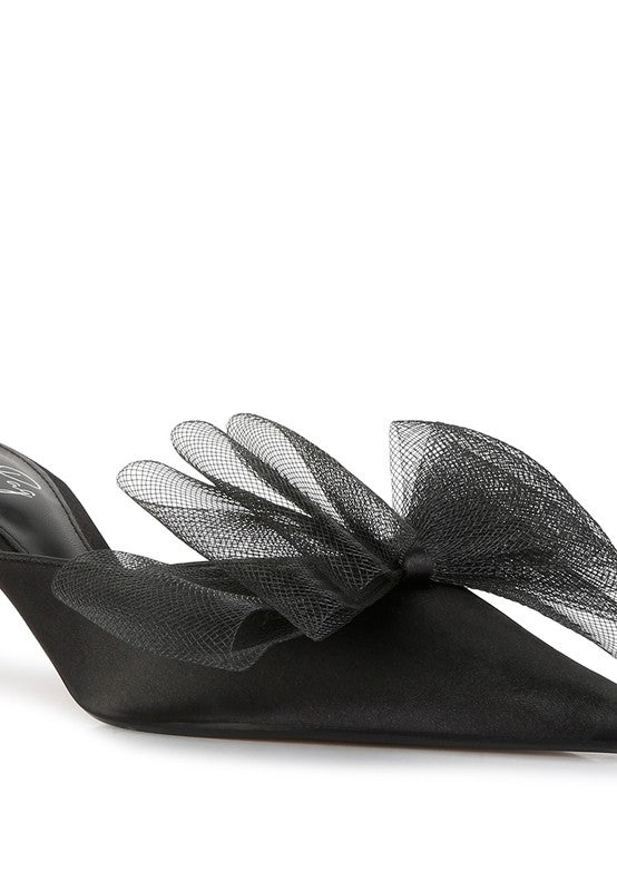 Fashionista Bow Embellished Satin Mules