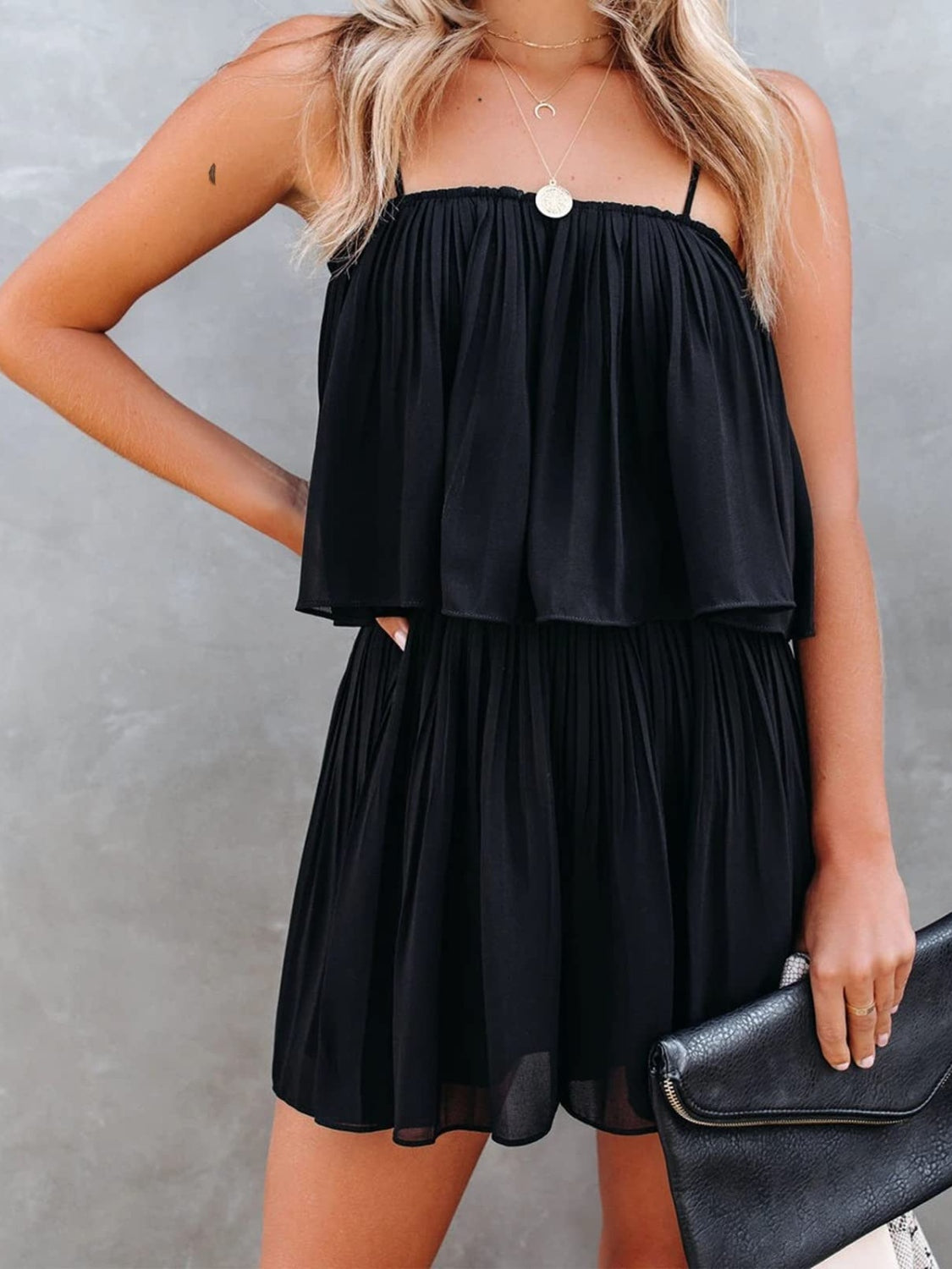 Ruched Spaghetti Strap Romper - xclsvafashion.com