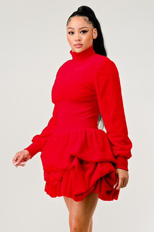 Fashionista Red Ruffle Long Sleeve Dress