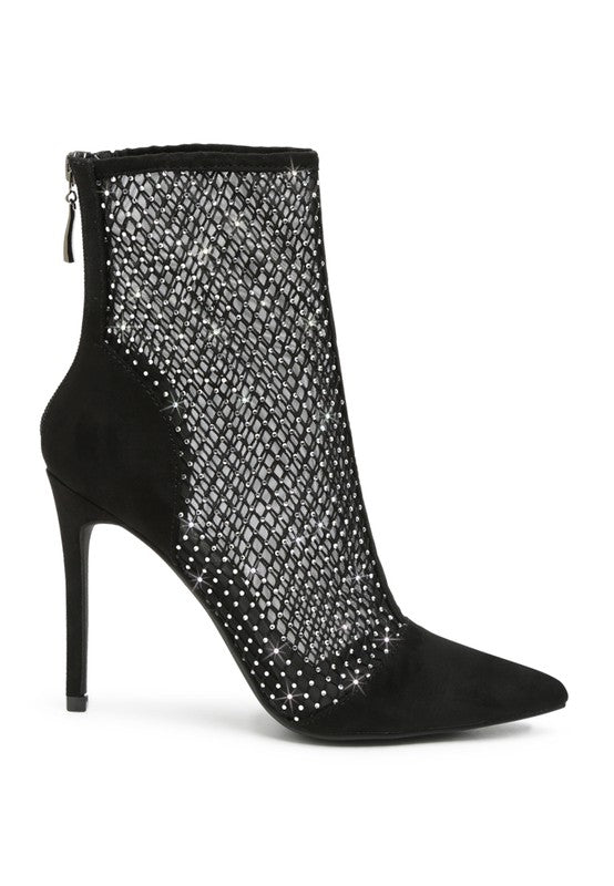 Jazz Rhinestone Mesh Stiletto Boots