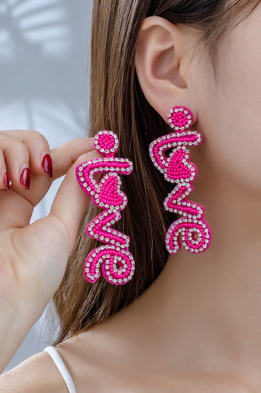 Fashionista Hot Pink Love Rhinestone Earrings