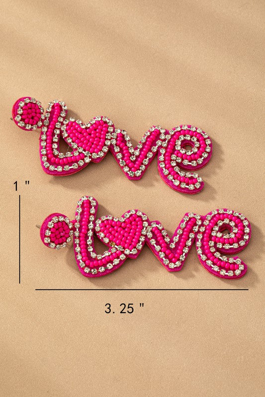 Fashionista Hot Pink Love Rhinestone Earrings