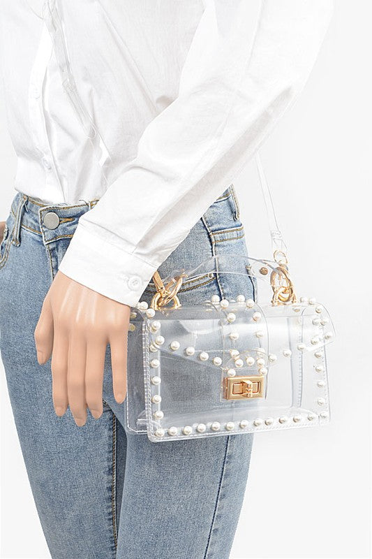 Fashionista Pearl Studs Clear Bag