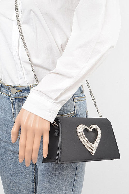 Fashionista Crystal Heart Satin Convertible Clutch - xclsvafashion.com