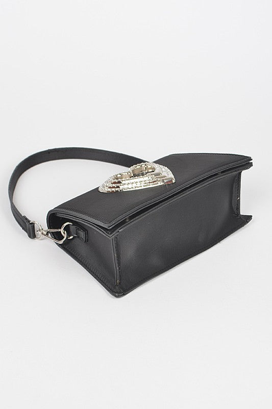 Fashionista Crystal Heart Satin Convertible Clutch - xclsvafashion.com