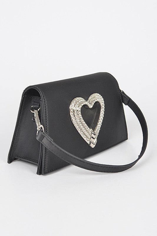 Fashionista Crystal Heart Satin Convertible Clutch - xclsvafashion.com