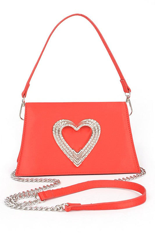 Fashionista Crystal Heart Satin Convertible Clutch - xclsvafashion.com